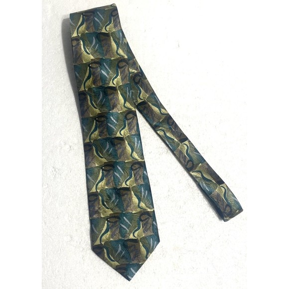 Jerry Garcia Silk Tie Blue Mountain Collection Forty Two Green Aqua Yellow - Picture 8 of 9